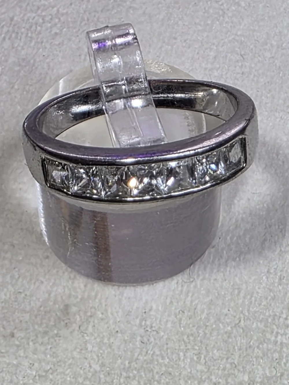 Channel Set Crystal Band Ring Silver Tone Stackable Size 8.75 - Picture 2 of 4